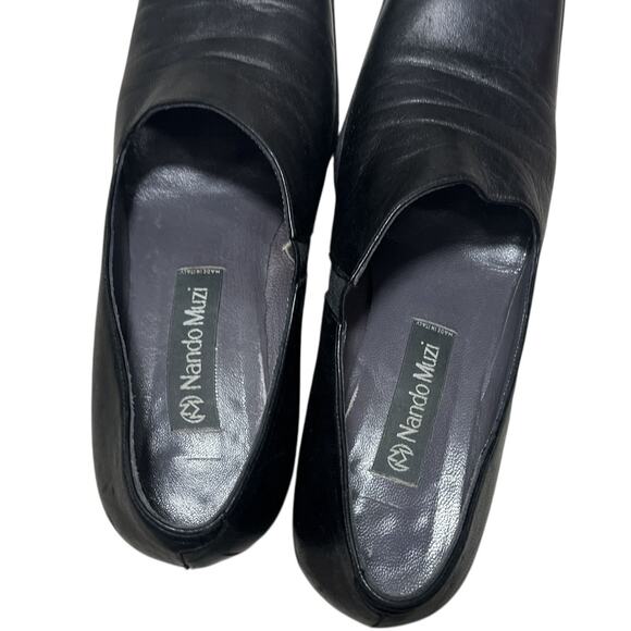 Nando Muzi Shoes Womens Black Leather Square Toe Block Heels 36 6 Italy - Picture 10 of 10